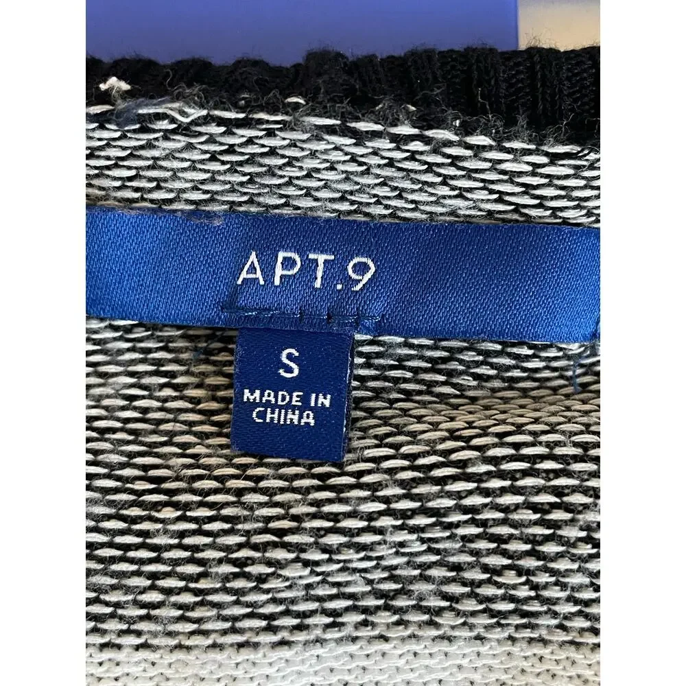 Apt.‎ 9 Striped Open Front Cardigan Black Gray White Small Long Sleeve